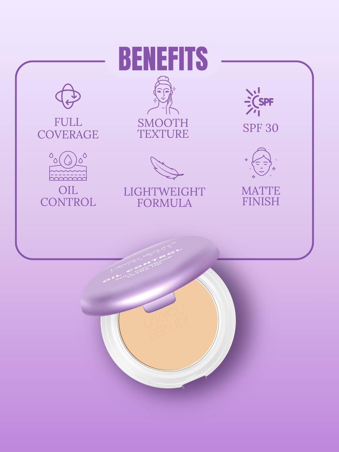 Lakyou Beauty Filter Face Oil Control full coverage ultra hd 2in1 Matte Super-Blendable SPF30 Compact