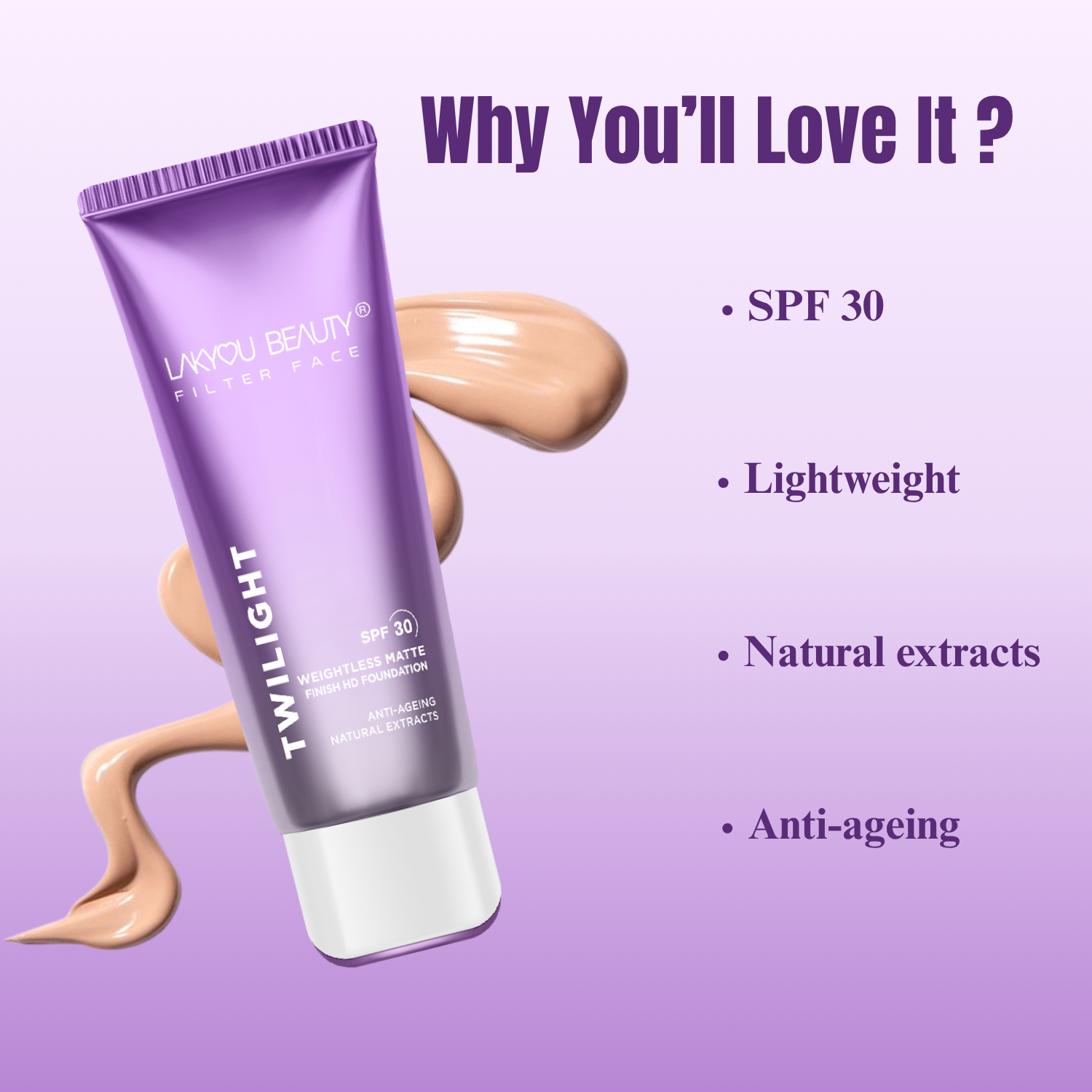 Lakyou Beauty Filter Face Twilight Weightless Matte Finish HD Foundation SPF 30 Foundation