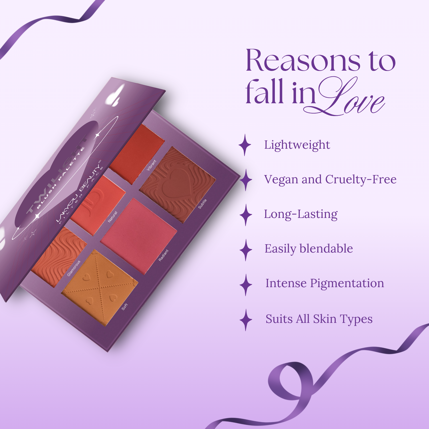 Lakyou Beauty Twilight Blush Palette 6 Shades, Long-lasting, Smooth Blendable, Travel-Friendly Design