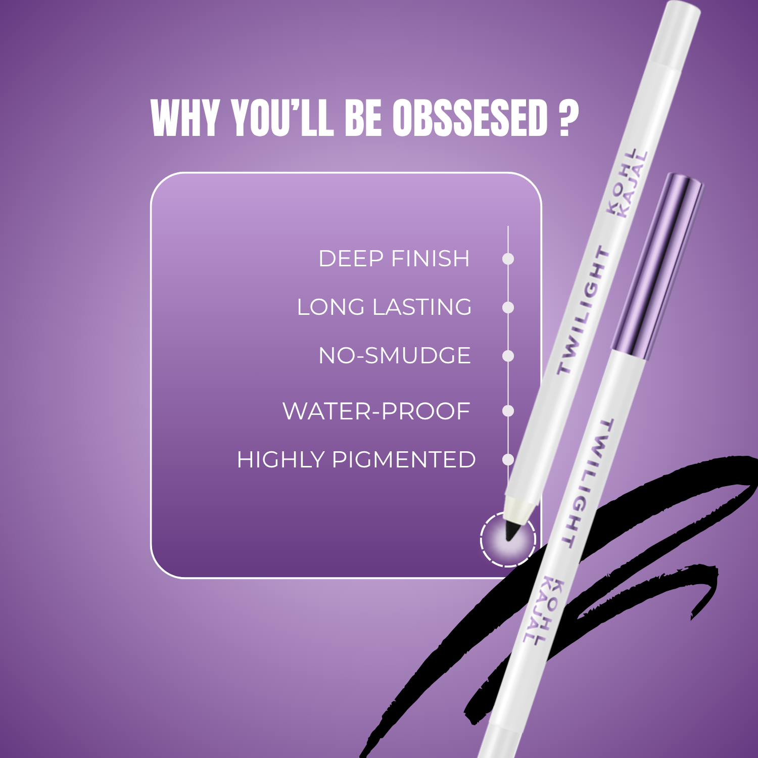 Lakyou Beauty Filter Face Twilight Waterproof Jet Black Kohl Kajal Long Lasting, Smudgeproof, Vitamin E Enriched