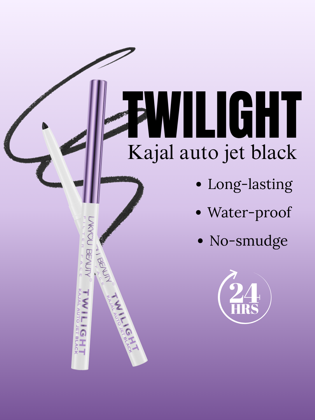 Lakyou Beauty Filter Face Twilight Auto Kajal Jet Black, 24HRS, Waterproof, No Smudge