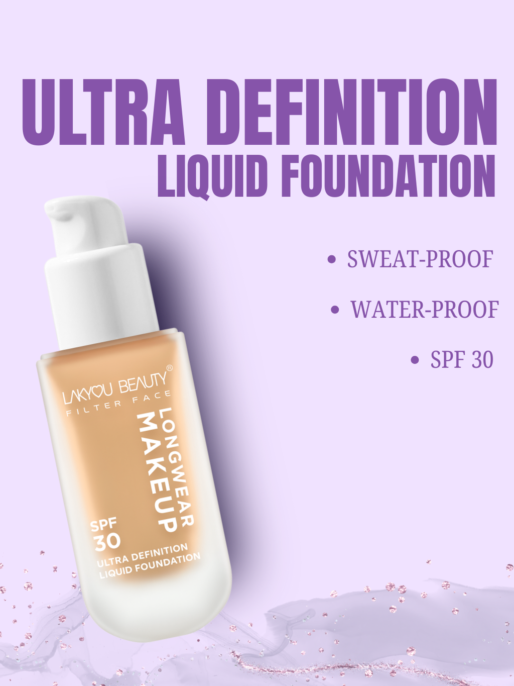 Lakyou Beauty Ultra Definition Liquid Foundation SPF 30 | Longwear | All Skin Tone Foundation