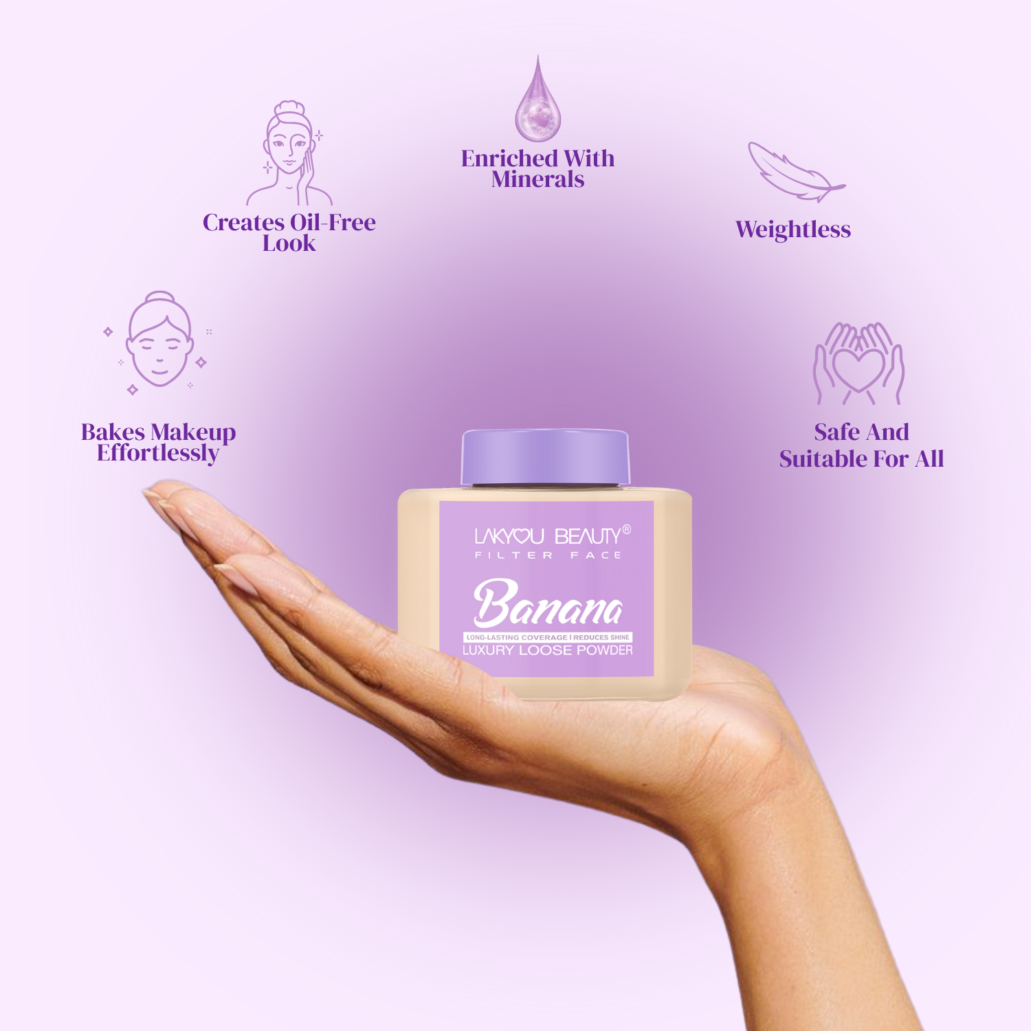 Lakyou Beauty Filter Face Banana Long-Lasting Coverage Reduce Shine Luxury Loose Powder Compact