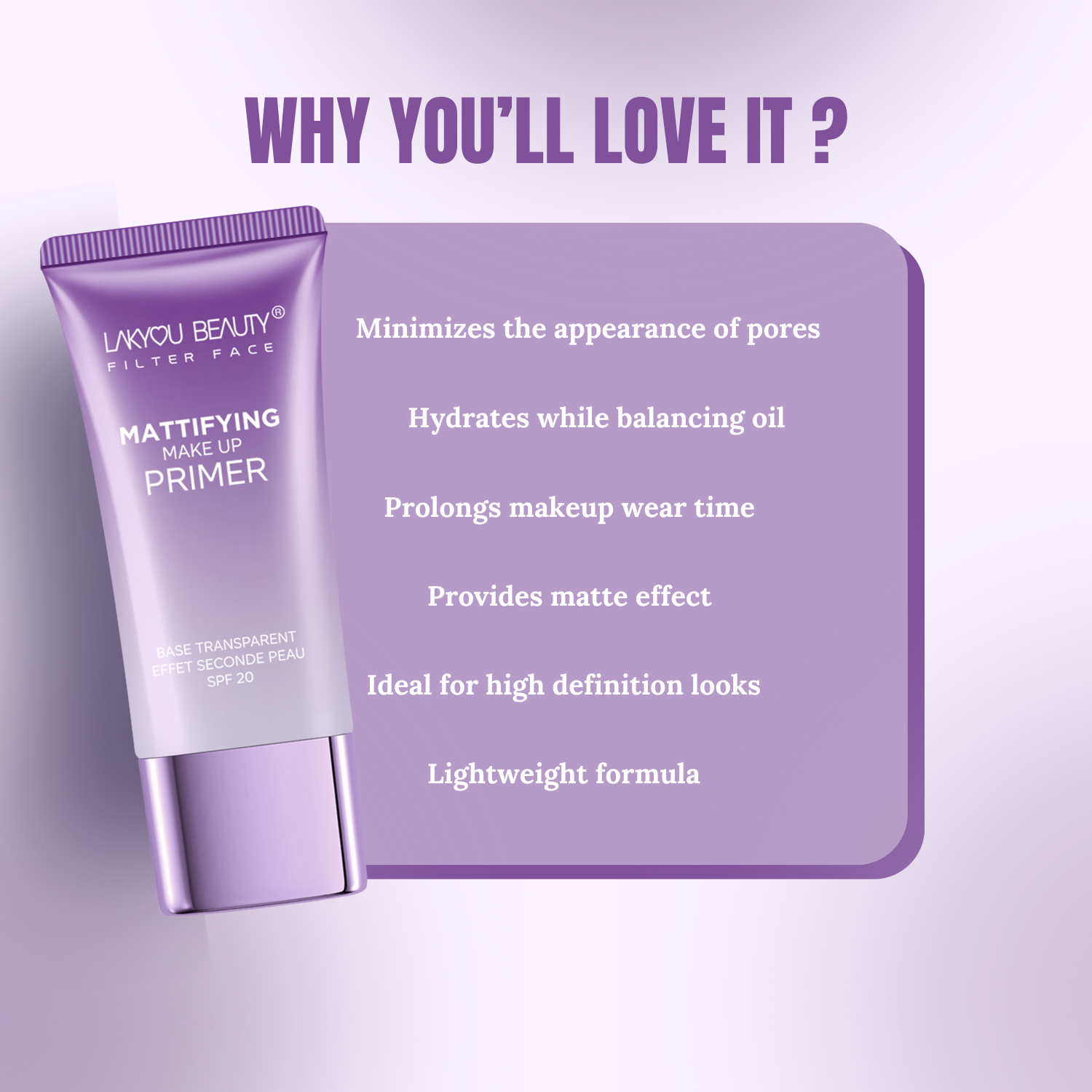 Lakyou Beauty Filter Face Mattifying Primer Makeup Base Transparent SPF20 Primer (Transparent)