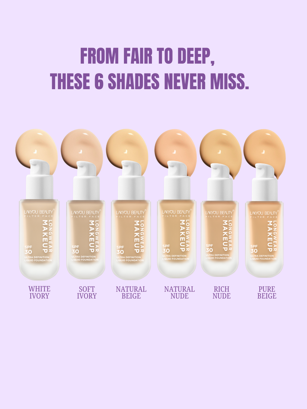 Lakyou Beauty Ultra Definition Liquid Foundation SPF 30 | Longwear | All Skin Tone Foundation